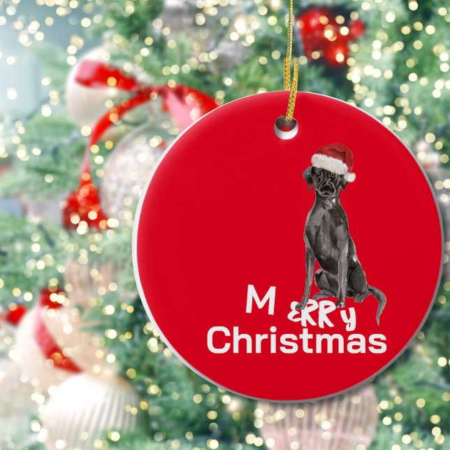 Christmas Black Labrador Dog Photo Merry Greeting Ceramic Tree Decoration (Creator Uploaded)