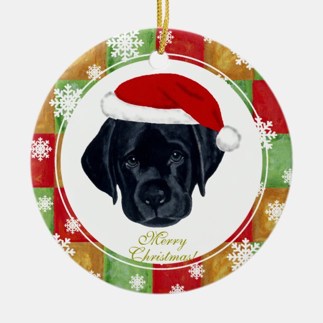 Christmas Black Labrador Puppy Mosaic Ceramic Tree Decoration (Front)