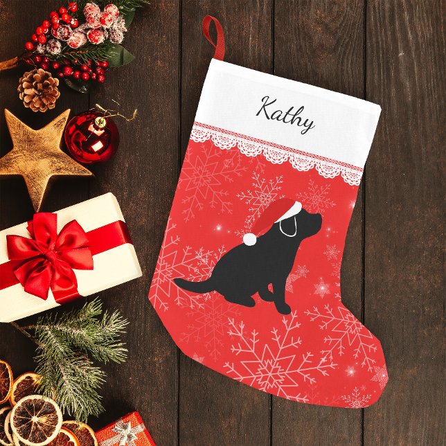 Christmas Black Labrador Puppy Stocking (Personalized Black Labrador Puppy Silhouette Christmas Stocking for Black Labrador Owners.)