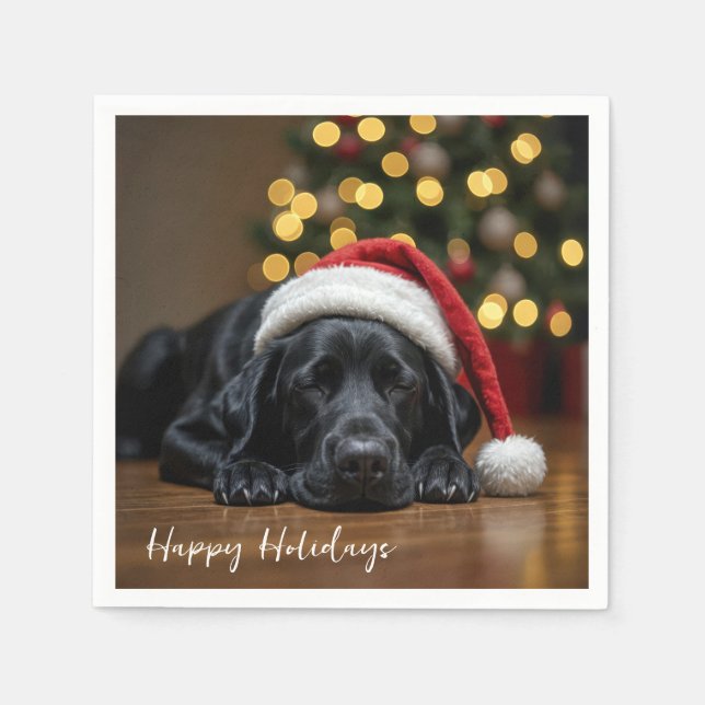 Christmas Black Labrador Retriever Napkin (Front)