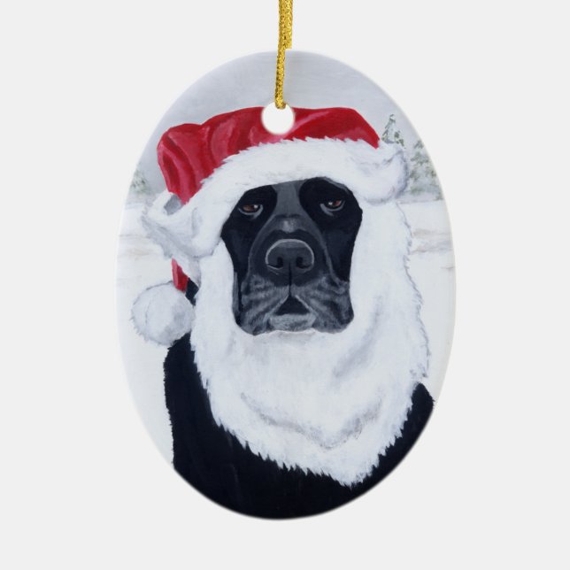 Christmas Black Labrador Santa Ceramic Tree Decoration (Front)