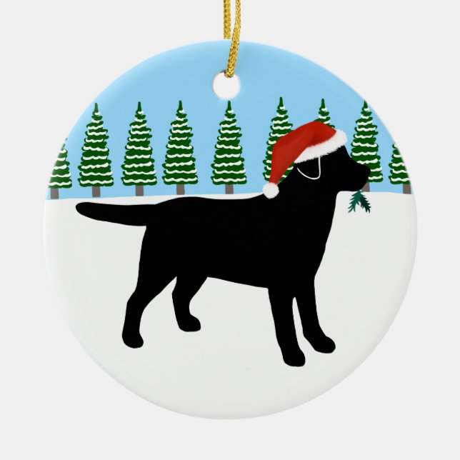 Christmas Black Labrador Santa Hat Ceramic Tree Decoration (Front)