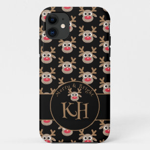 Christmas Black Monogram Cute Reindeer Pattern Case-Mate iPhone Case