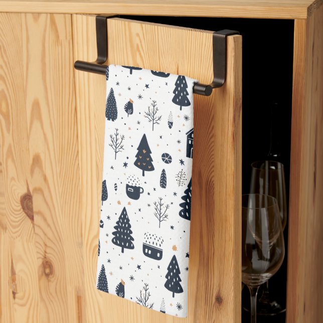 Christmas Black Neutral Modern Minimal Holiday Tea Towel (Thirds Fold)