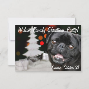 Christmas Black Pug party invitation