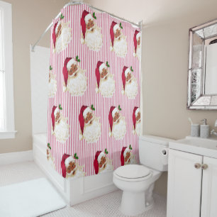 Christmas Black Santa Claus Cranberry Stripe Shower Curtain