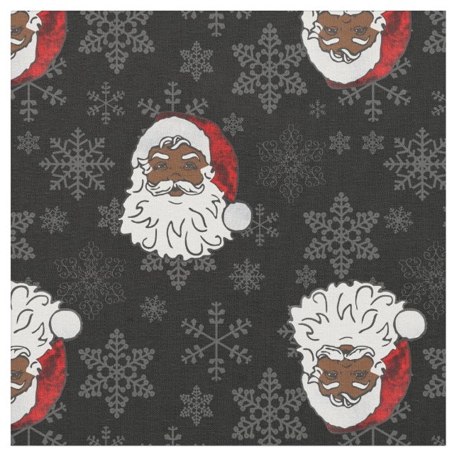 christmas black santa claus snowflakes fabric (Close Up)