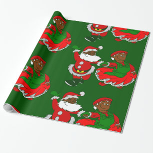 christmas black santa claus wife wrapping paper