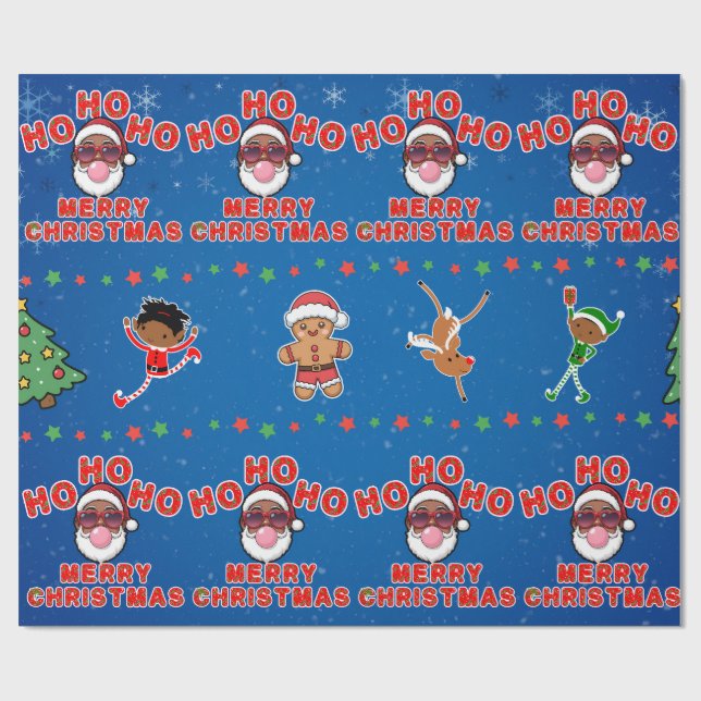 Christmas Black Santa Wrapping Paper (Flat)