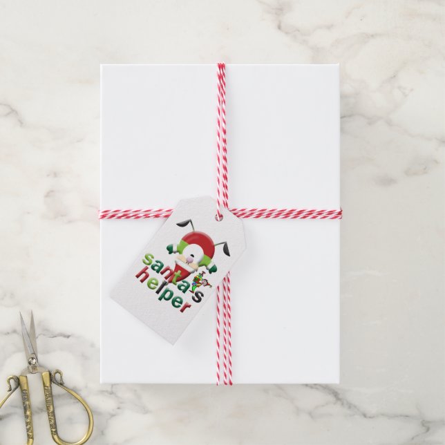 Christmas Black Santa's Helper Gift Tags  (With Twine)