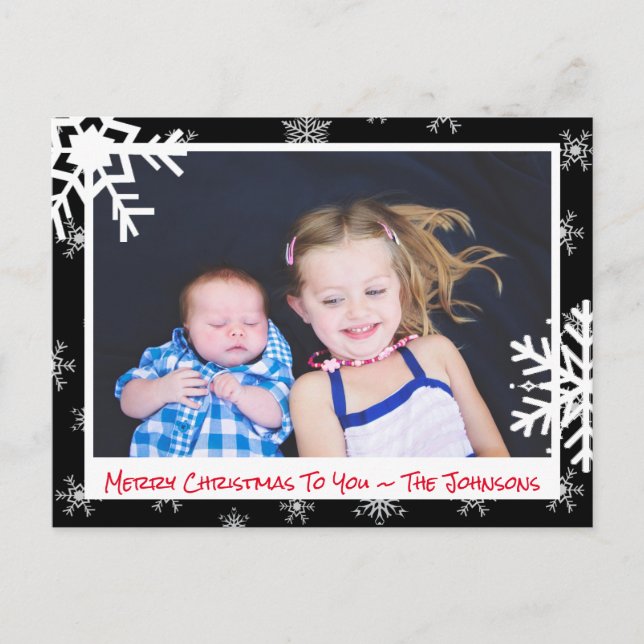 Christmas black Snowflakes Family Photo Card (Front)