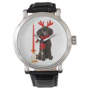 Christmas Black Toy Poodle Dog Dressed as Reindeer Watch