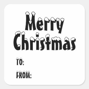 Christmas black white blank to from cute square sticker