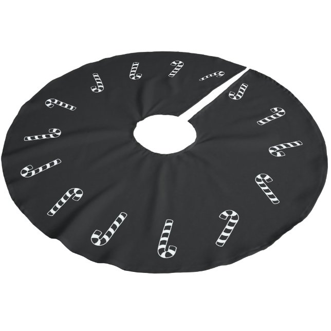 Christmas black & white candy cane cute modern  brushed polyester tree skirt (Angled)