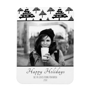 Christmas Black White Custom Holiday Photo Card Magnet