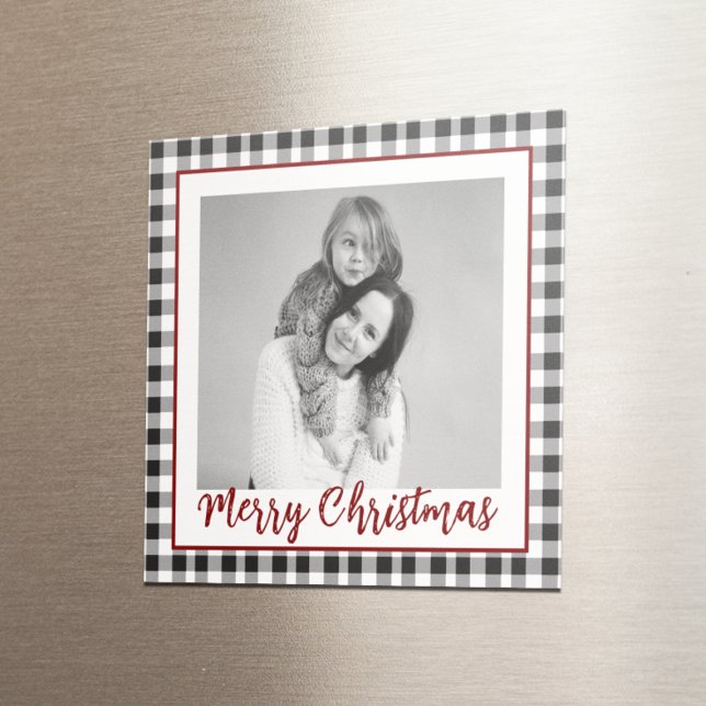 Christmas Black & White Photo Plaid Chequered  Magnet (Creator Uploaded)