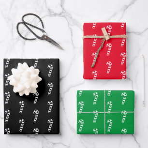 Christmas black white red green candy cane pattern wrapping paper sheet