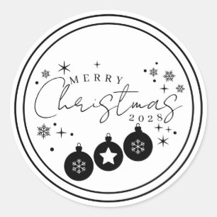 Christmas Black White Star Snowflakes Custom Year Classic Round Sticker
