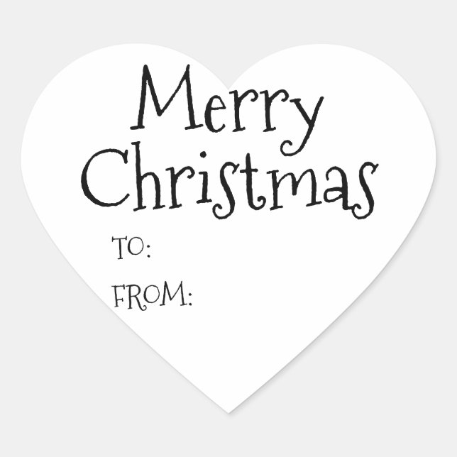 Christmas black white to from blank cute heart sticker (Front)