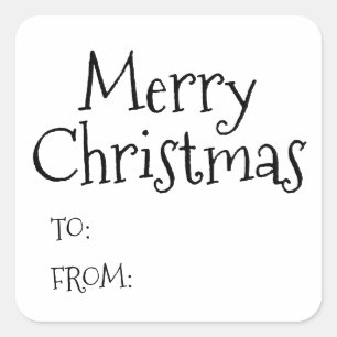 Christmas black white to from blank cute square sticker