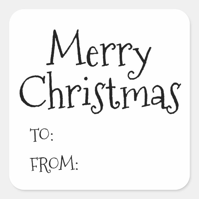Christmas black white to from blank cute square sticker (Front)
