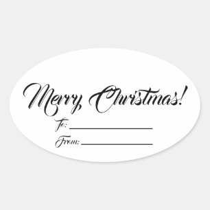Christmas black white to from blank script cute oval sticker