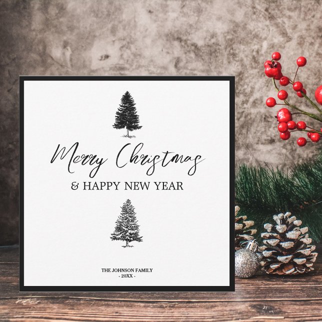 Christmas Black & White Xmas Rustic Pine Tree   Holiday Card (Creator Uploaded)
