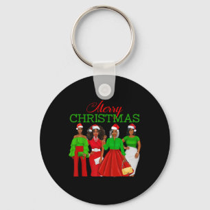 Christmas Black Women African American Santa Hat P Key Ring