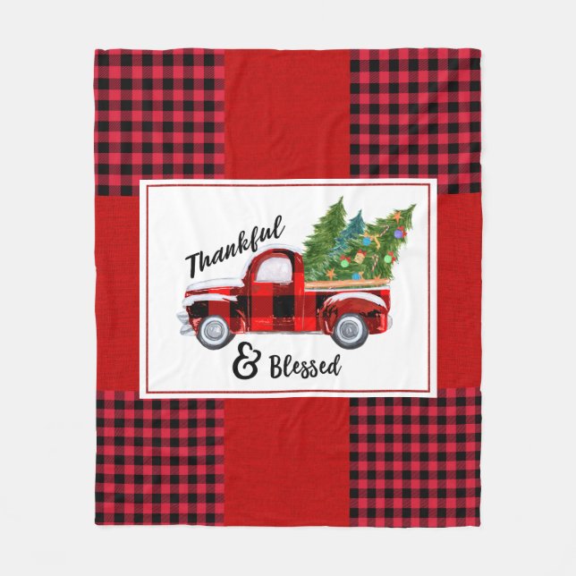 Christmas blanket with vintage red truck (Front)