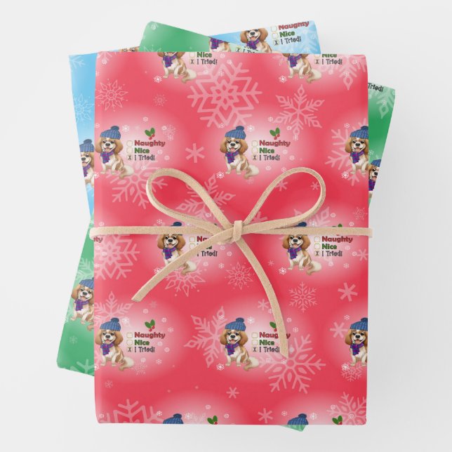 Christmas Blenheim Cavalier King Charles Spaniel  Wrapping Paper Sheet (In situ)