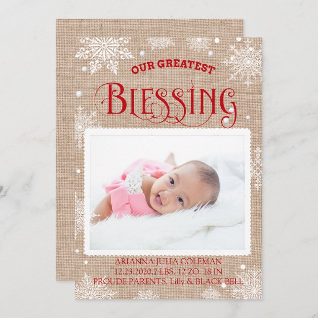 Christmas Blessing Birth Announcement (Front/Back)
