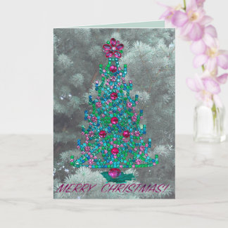 Christmas Blessing for year ahead with tree & gems Card