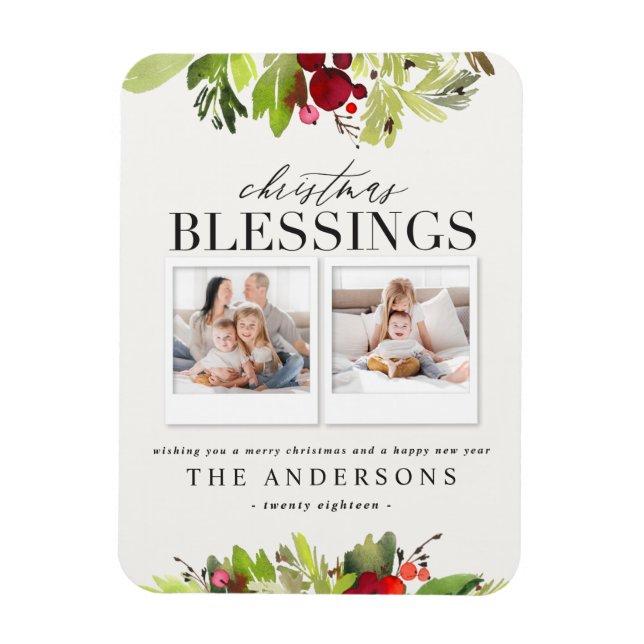 Christmas blessing multi photo plaid and foliage h magnet (Vertical)