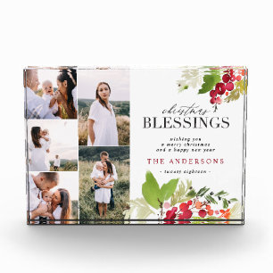 Christmas blessing multi photo watercolor foliage block