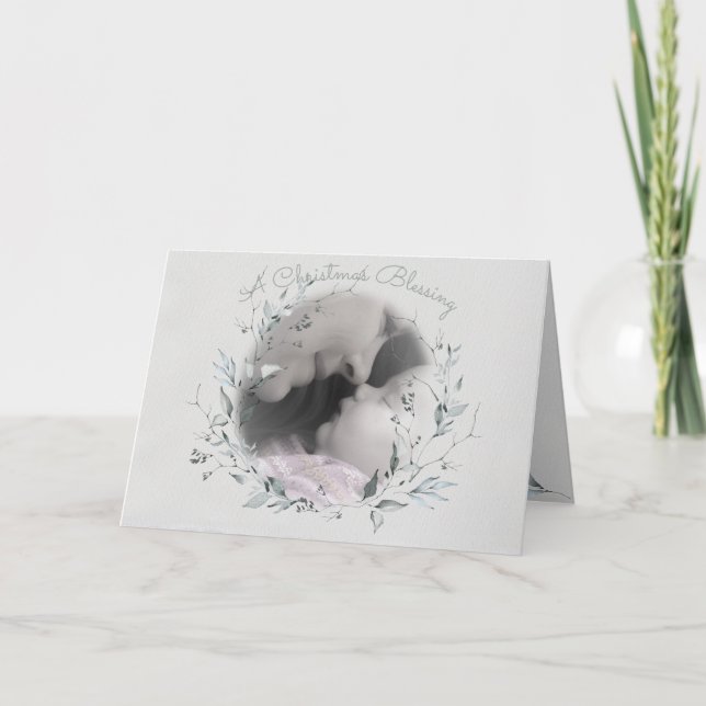 Christmas Blessing Watercolor Photo Wreath Card (Front)