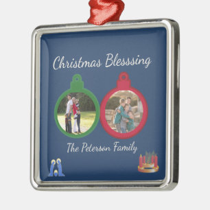 Christmas Blessings Advent Nativity 2 Photos Metal Tree Decoration