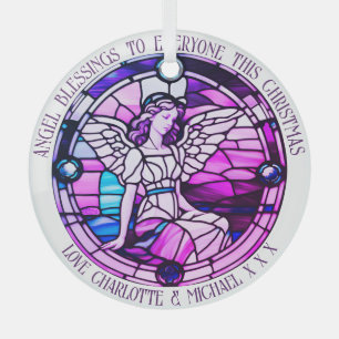 Christmas Blessings Angel Purple Stained Glass Tree Decoration