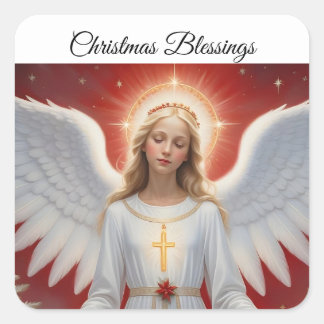 Christmas Blessings Angel Square Sticker
