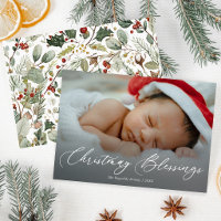 Christmas Blessings Baby Photo Holiday Card