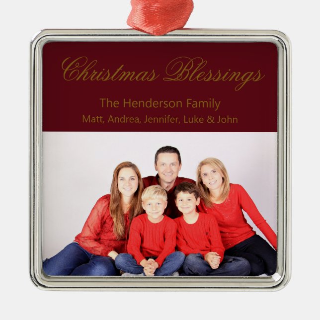Christmas Blessings Custom Family Photo Metal Tree Decoration (Front)