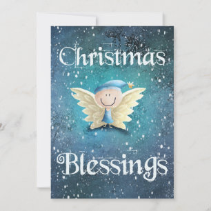 Christmas Blessings Cute Angel Holiday Card