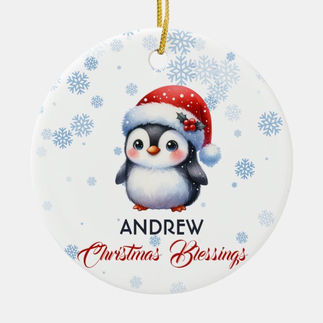 Christmas Blessings cute penguin Ornament (Front)