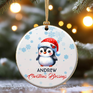 Christmas Blessings cute penguin Ornament