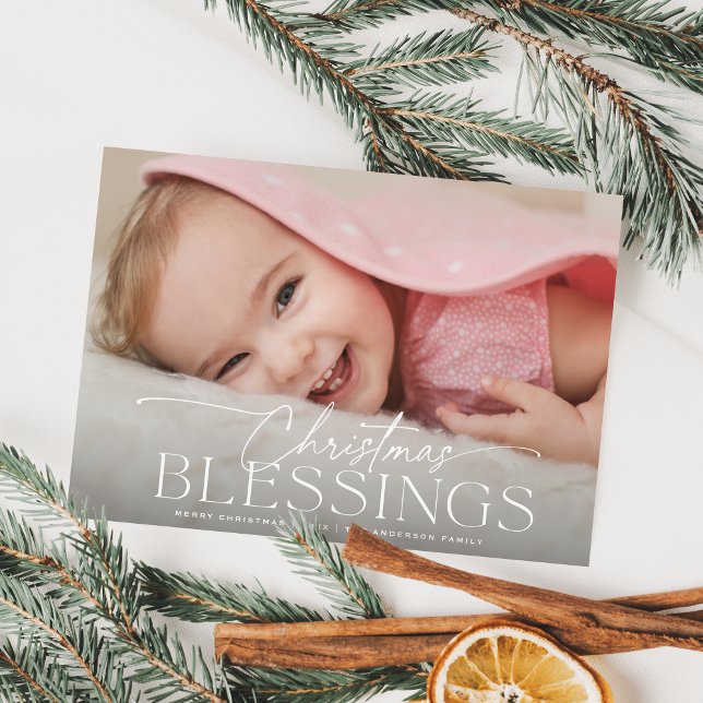 Christmas Blessings Elegant Holiday Photo Card (Creator Uploaded)