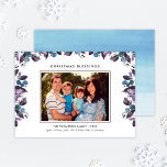 Christmas Blessings Elegant Winter Berry Photo Holiday Card<br><div class="desc">Elegant "Christmas Blessings" family photo greeting card features a holiday watercolor design in cool blue and purple winter berry shades framing a horizontal photo and modern custom text that can be fully personalised. A soothing blue ombre watercolor pattern dresses up the back of the card.</div>