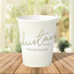 Christmas Blessings Gold Calligraphy Script Paper Cups