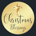 Christmas Blessings Gold Sticker with Cross<br><div class="desc">A beautiful gold sticker for a religious person of faith. A modern gold cross sits on a gold background. Christmas Blessings is written in a beautiful light and airy script. Perfect way to keep the focus on the real meaning of Christmas. I appreciate you stopping by my store, Celebrais. Wishing...</div>