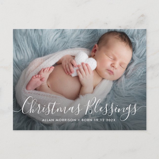  CHRISTMAS BLESSINGS holiday birth announcement  Postcard (Front)
