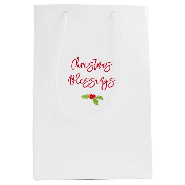 Christmas Blessings Holiday Joy Holly Merry  Medium Gift Bag (Front)