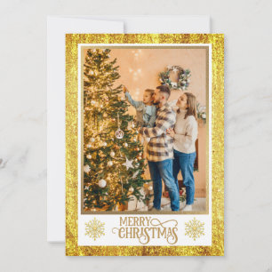 Christmas Blessings I Family Photo and Gold Script Holiday Card